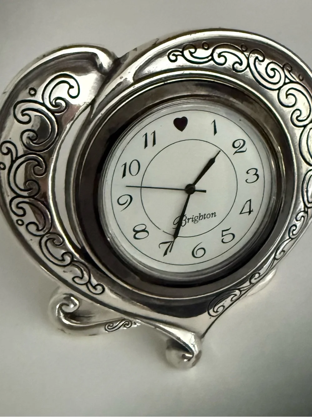 Brighton Silver Heart Shaped Decorative Clock